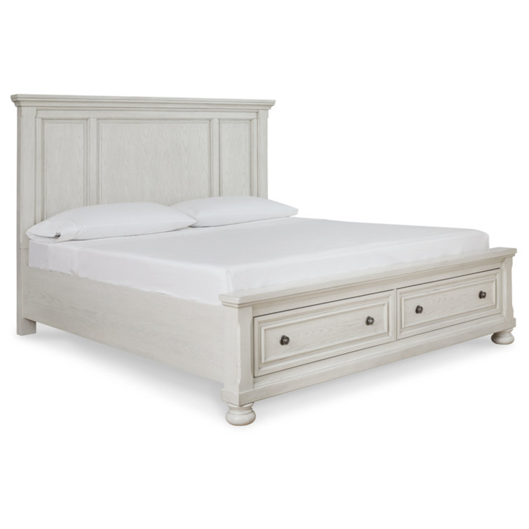 Antiqued White Queen Panel Wood Headboard