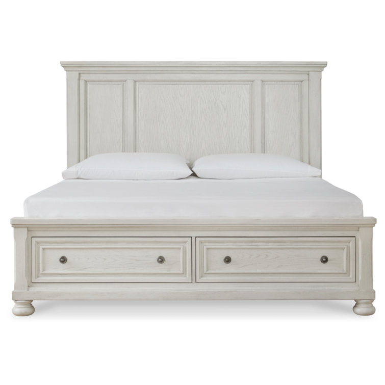 Antiqued White Queen Panel Wood Headboard