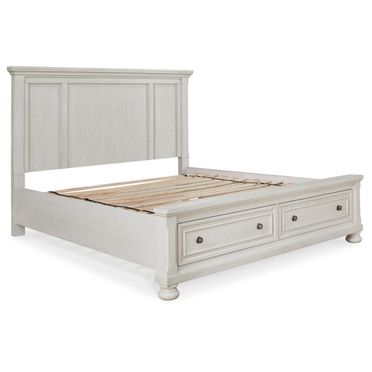 Antiqued White Queen Panel Wood Headboard