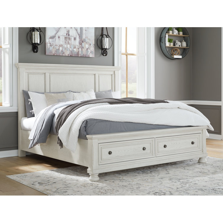 Antiqued White Queen Panel Wood Headboard
