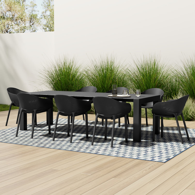 Siesta Air XL 11-Piece Extendable Black Dining Set with Stackable Chairs