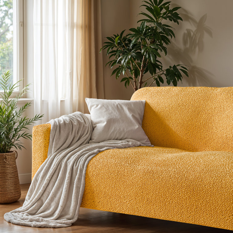 Mango Yellow Stretch Polyester Loveseat Sofa Cover