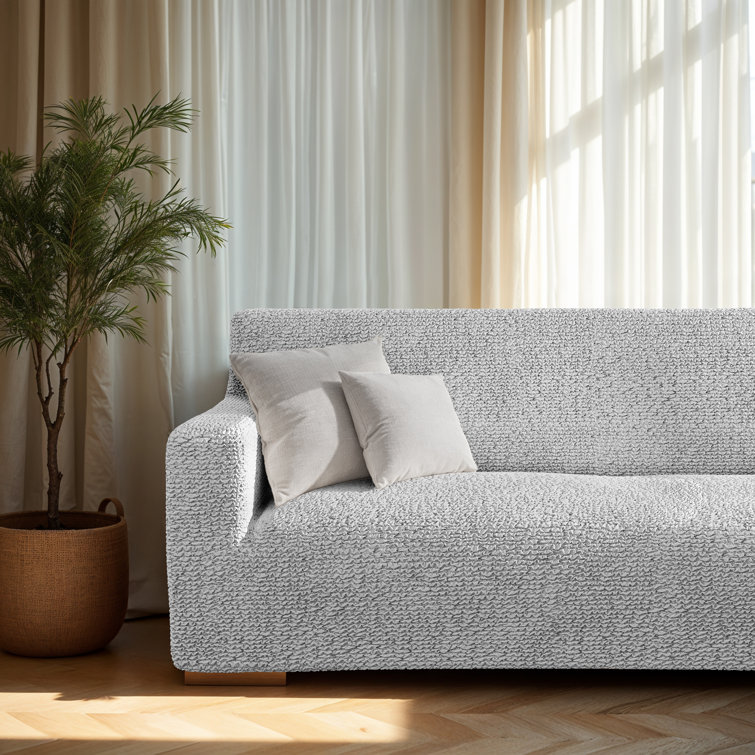 Light Grey Stretchable Microfiber Loveseat Sofa Cover
