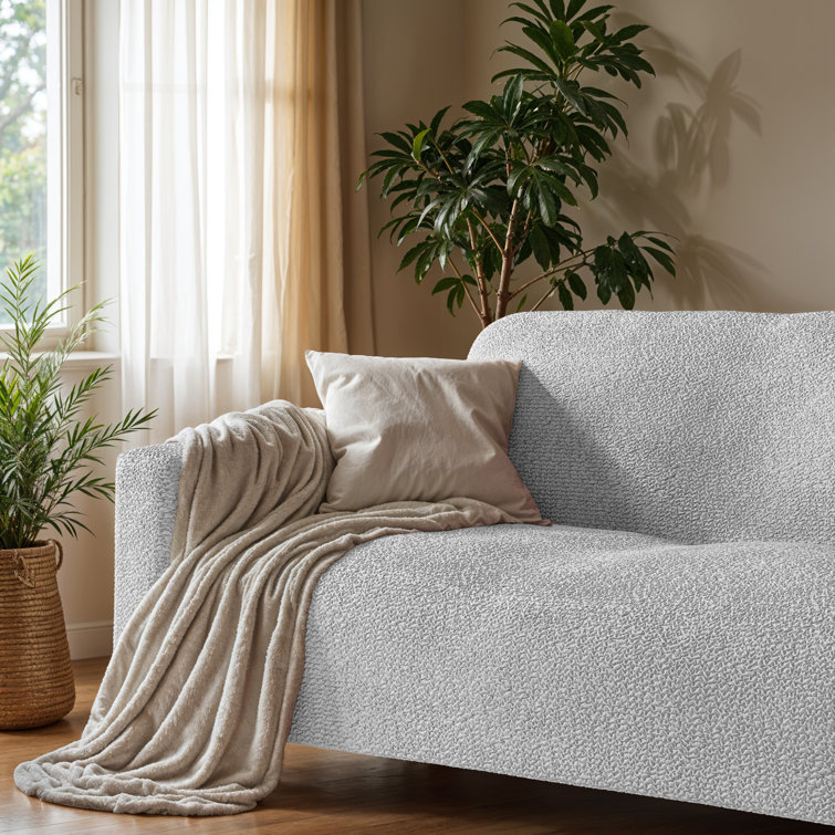 Light Grey Stretchable Microfiber Loveseat Sofa Cover