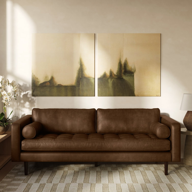 Napa Cocoa Brown Full-Grain Leather Sofa with Solid Wood Frame