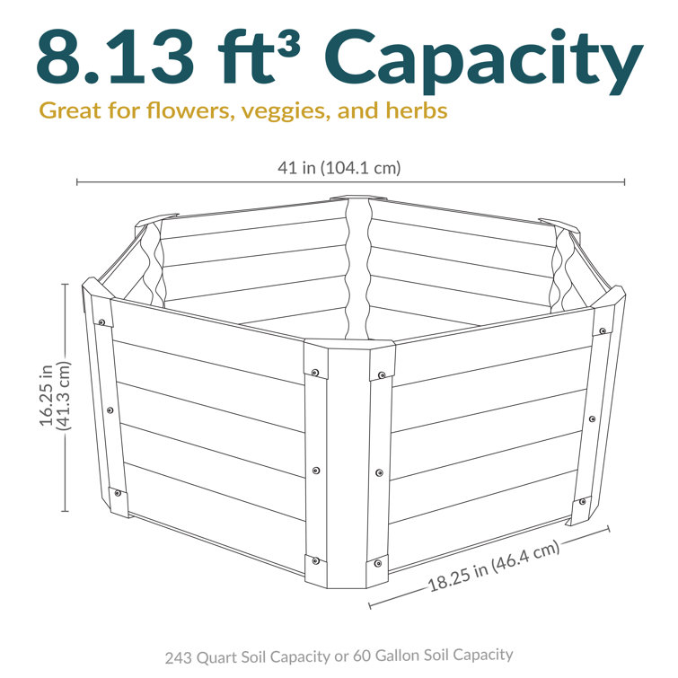 Gray Powder-Coated Steel Hexagon Raised Garden Bed Kit
