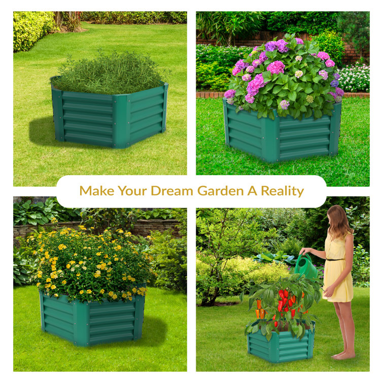 Hexagon Green Galvanized Steel Raised Garden Bed for Outdoor Plants