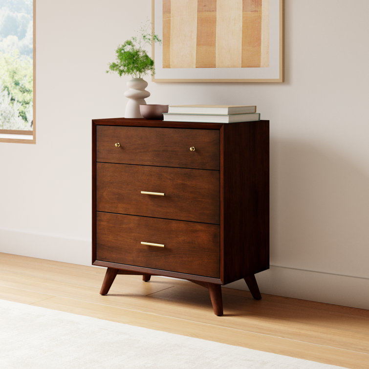 Flynn Walnut 32" Transitional Mid-Century 3-Drawer Chest