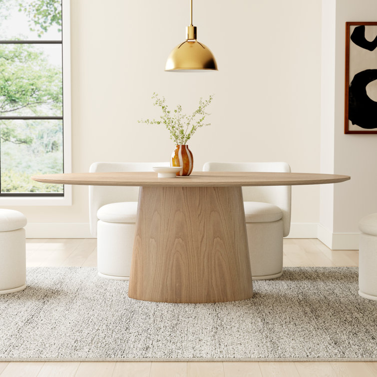 Contemporary Mid-Century 78'' Oval Natural Wood Dining Table
