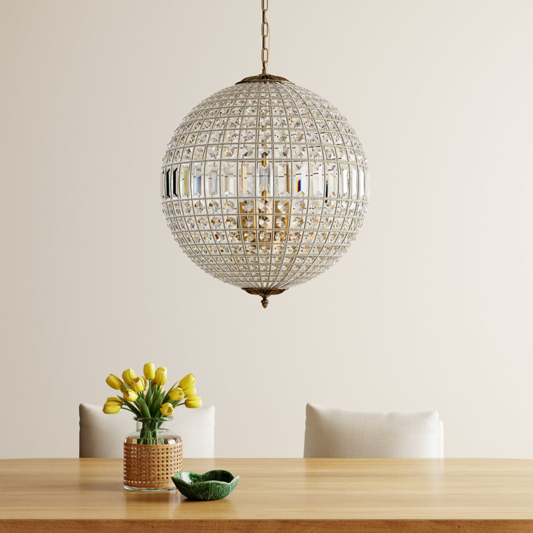 French Gold Crystal Globe Chandelier with Adjustable Chain