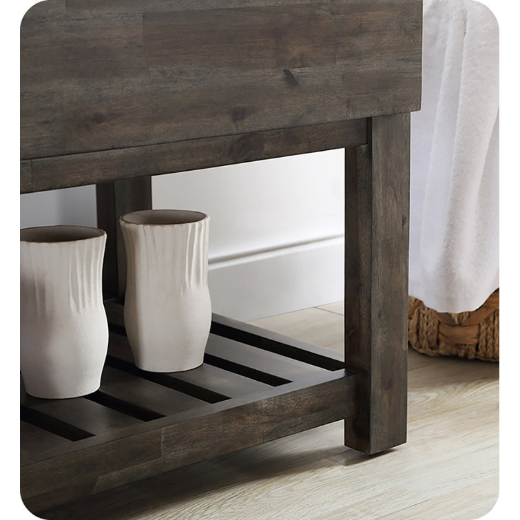 Elegant Acacia Wood 36" Vanity with Quartz Top and Open Shelf