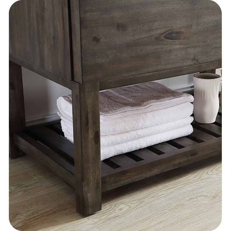 Elegant Acacia Wood 36" Vanity with Quartz Top and Open Shelf