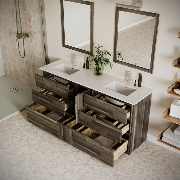 Formosa 72" Brown Quartz Stone Double Sink Vanity