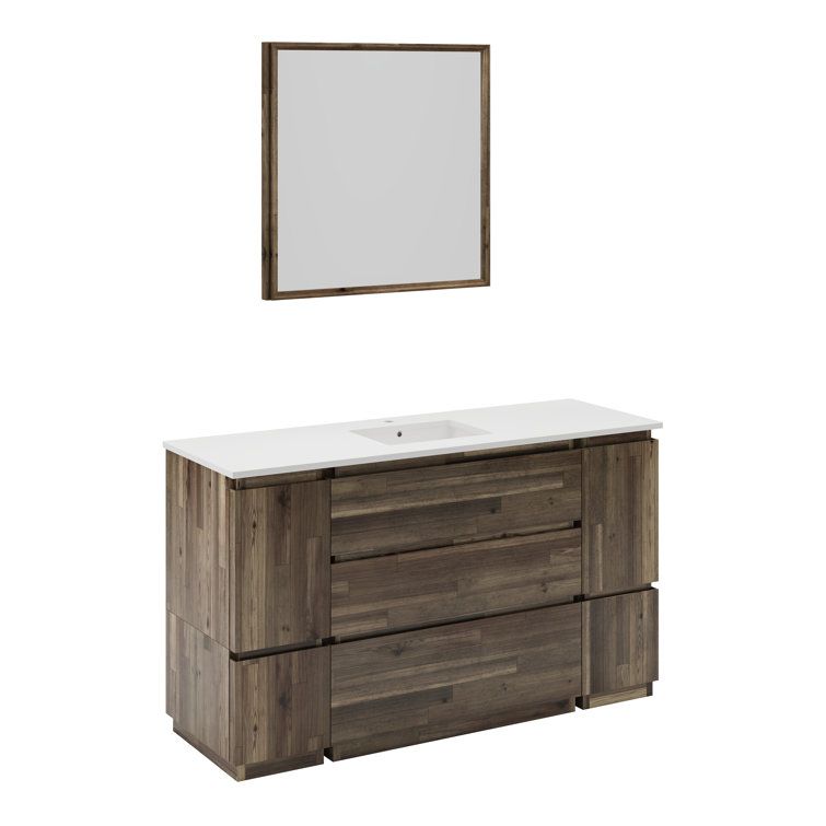 Formosa 54" Acacia Wood Vanity with White Quartz Top and Mirror