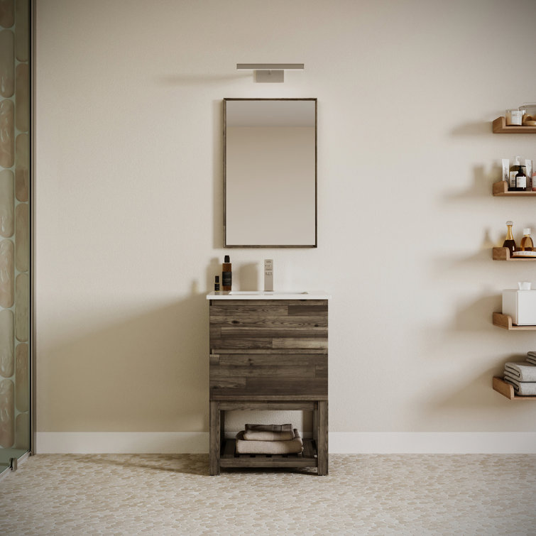 24" Brown Engineered Wood Freestanding Vanity with Quartz Top