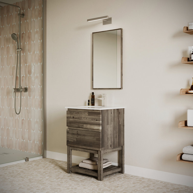24" Brown Engineered Wood Freestanding Vanity with Quartz Top