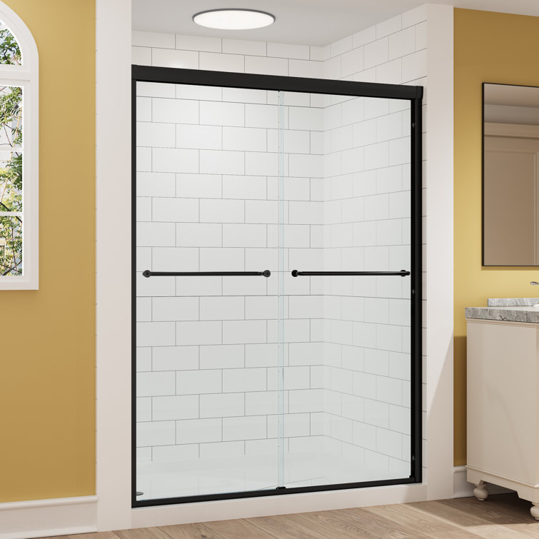 Matte Black Frameless Double Sliding Shower Door with Clear Glass