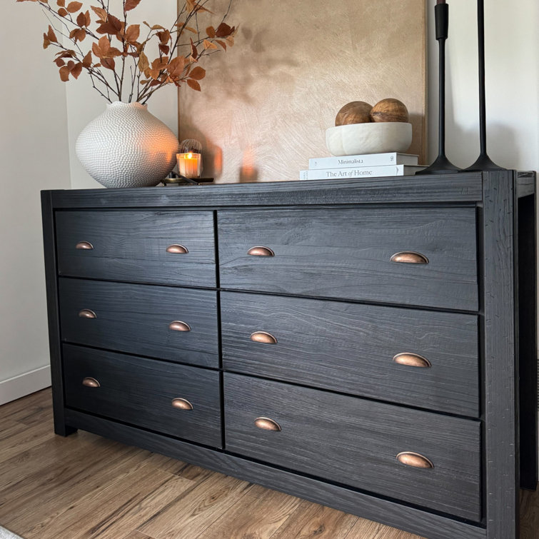 Farmhouse Black Solid Wood 6-Drawer Dresser with Deep Storage