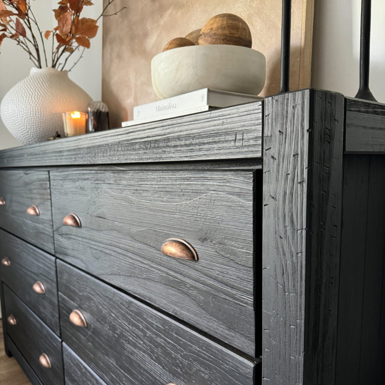 Farmhouse Black Solid Wood 6-Drawer Dresser with Deep Storage