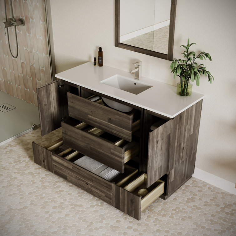 Formosa 54" Acacia Wood Vanity with White Quartz Top and Mirror