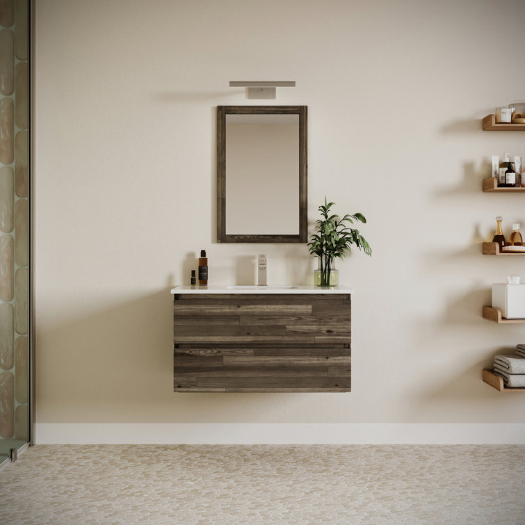 Acacia Brown 35" Wall Mount Single Sink Vanity Base