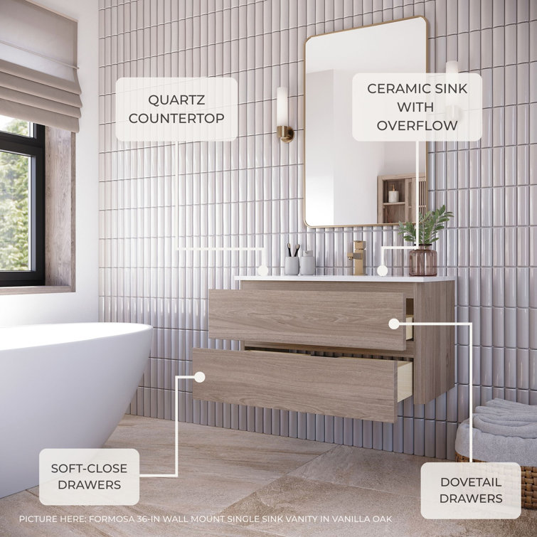 Elegant 60" Dual Sink Brown Quartz Wall-Mount Vanity Set