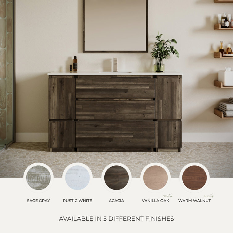 Ash Gray Acacia Wood Freestanding Single Bathroom Cabinet