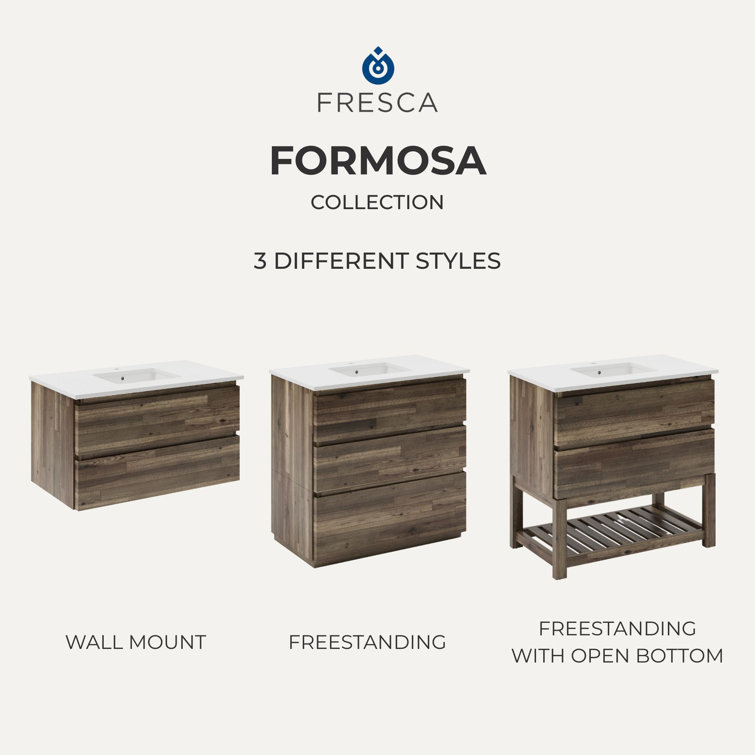 Ash Gray Acacia Wood Freestanding Single Bathroom Cabinet