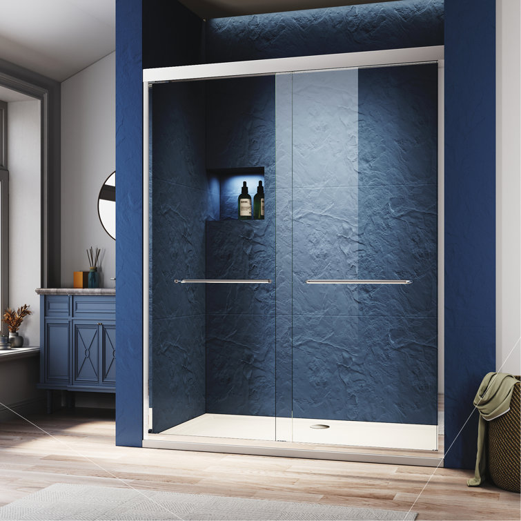 60" x 72" Semi Frameless Sliding Aluminum Shower Door with Clear Tempered Glass