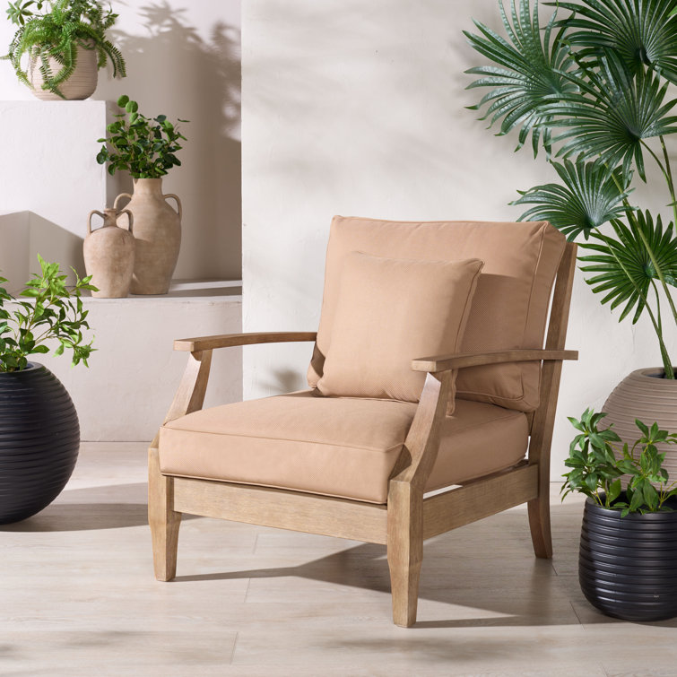 Natural Eucalyptus Outdoor Armchair with Brown Cushions