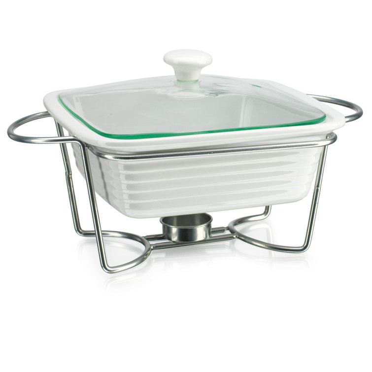 White Ceramic 1.2QT Square Baker with Stand