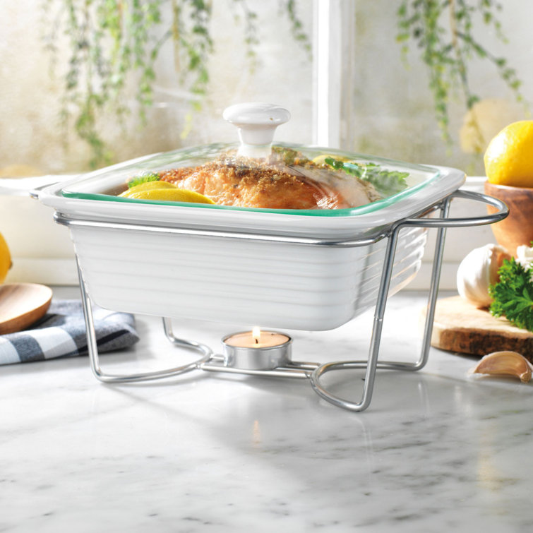 White Ceramic 1.2QT Square Baker with Stand