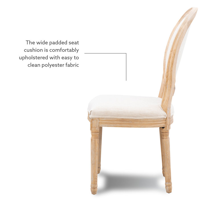 Natural Linen Upholstered Oval Back Dining Chairs, Set of 2