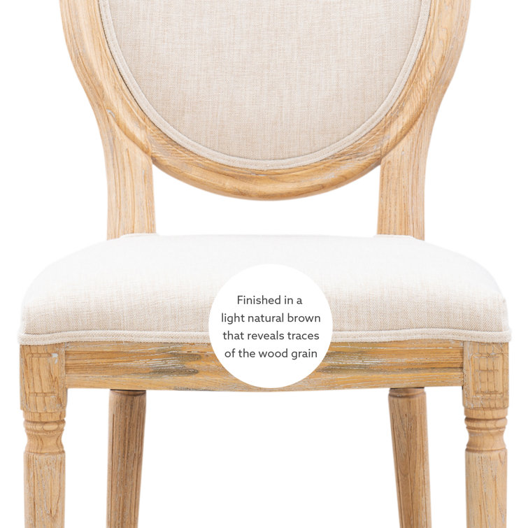 Natural Linen Upholstered Oval Back Dining Chairs, Set of 2