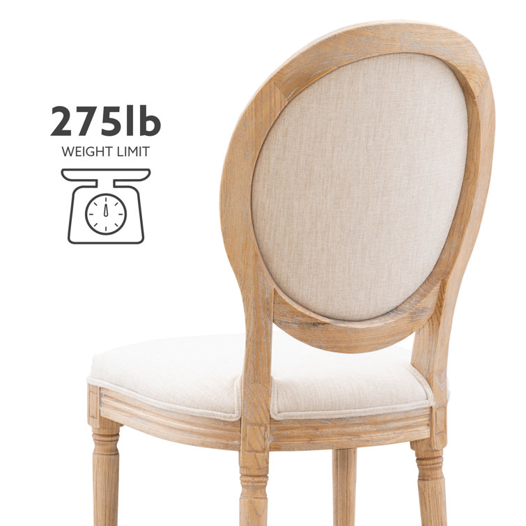 Natural Linen Upholstered Oval Back Dining Chairs, Set of 2
