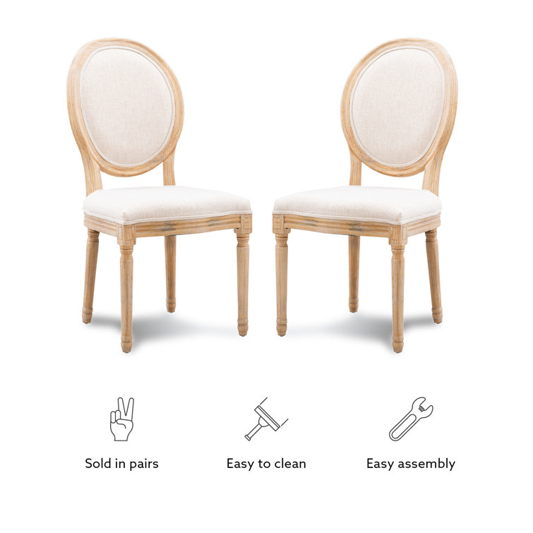 Natural Linen Upholstered Oval Back Dining Chairs, Set of 2