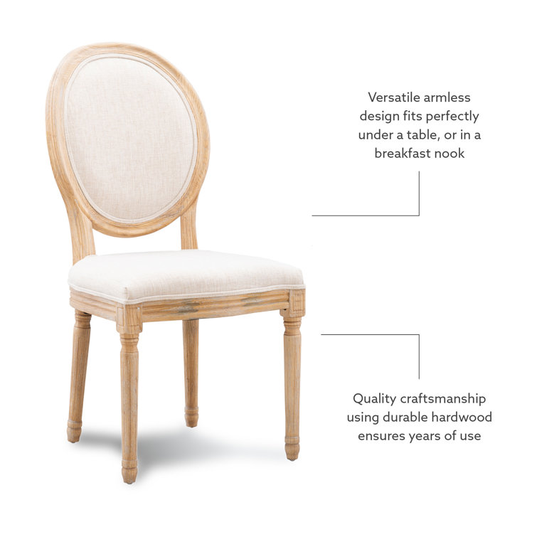 Natural Linen Upholstered Oval Back Dining Chairs, Set of 2