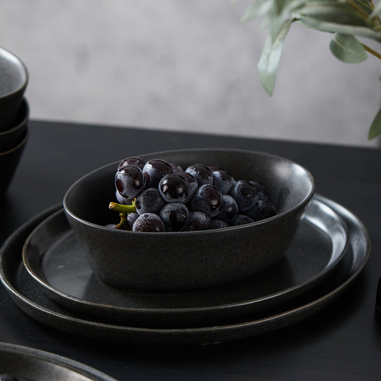 Charcoal Ceramic Textured 16-Piece Dinnerware Set