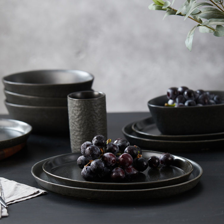 Charcoal Ceramic Textured 16-Piece Dinnerware Set