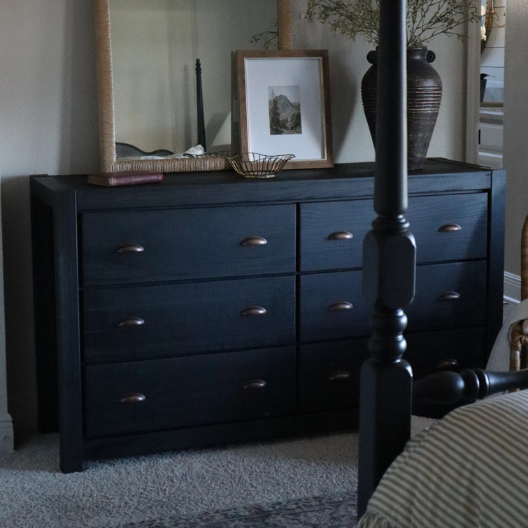 Farmhouse Black Solid Wood 6-Drawer Dresser with Deep Storage