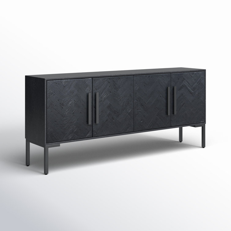 77'' Matte Black Mango Wood Sideboard with Iron Legs