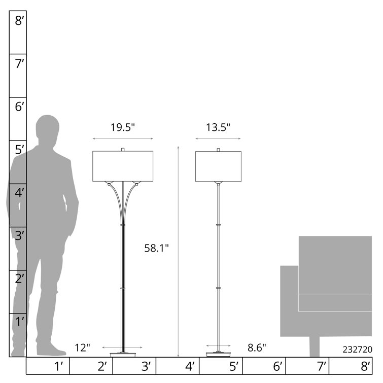 Arc Black Steel Floor Lamp with Natural Shade