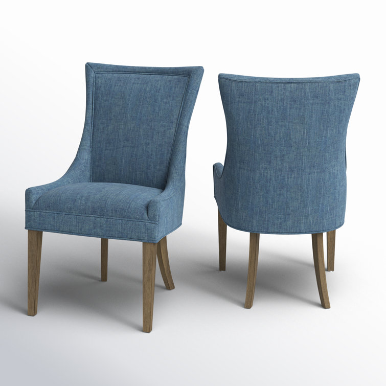 Elegant Blue Twill High-Back Upholstered Side Chair Set