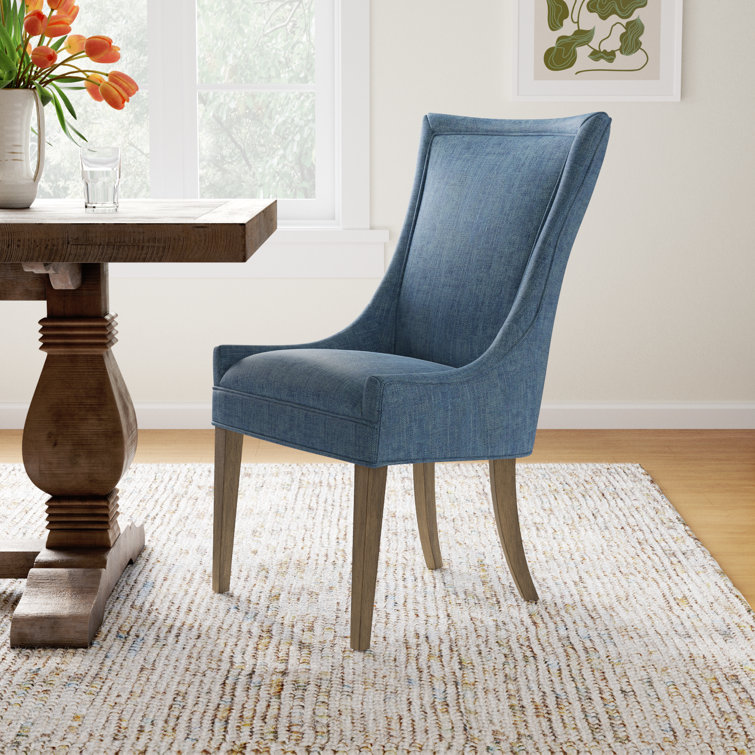 Elegant Blue Twill High-Back Upholstered Side Chair Set
