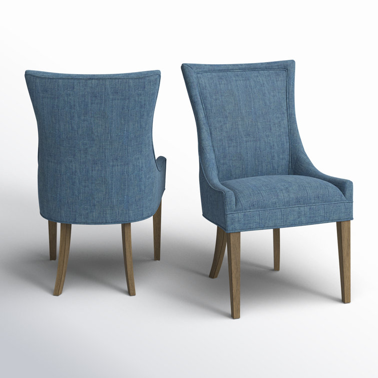 Elegant Blue Twill High-Back Upholstered Side Chair Set