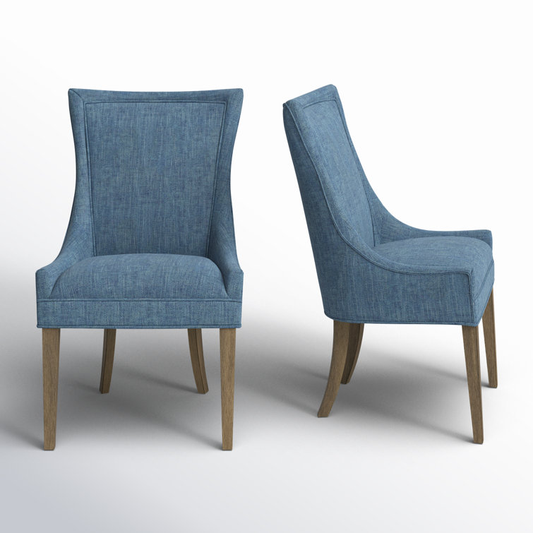 Elegant Blue Twill High-Back Upholstered Side Chair Set