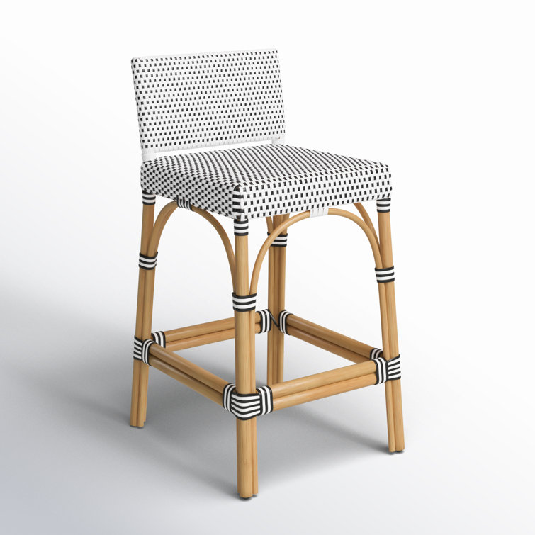 Black and White Rattan Low Back Counter Stool, 32"