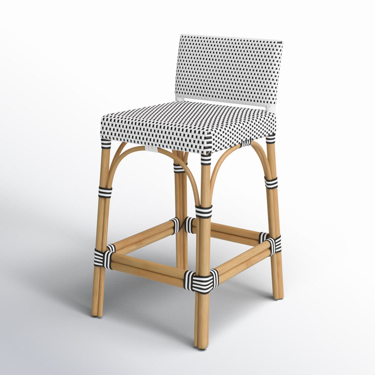 Black and White Rattan Low Back Counter Stool, 32"