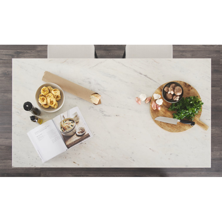 Mya White Marble Top Black Iron Kitchen Island