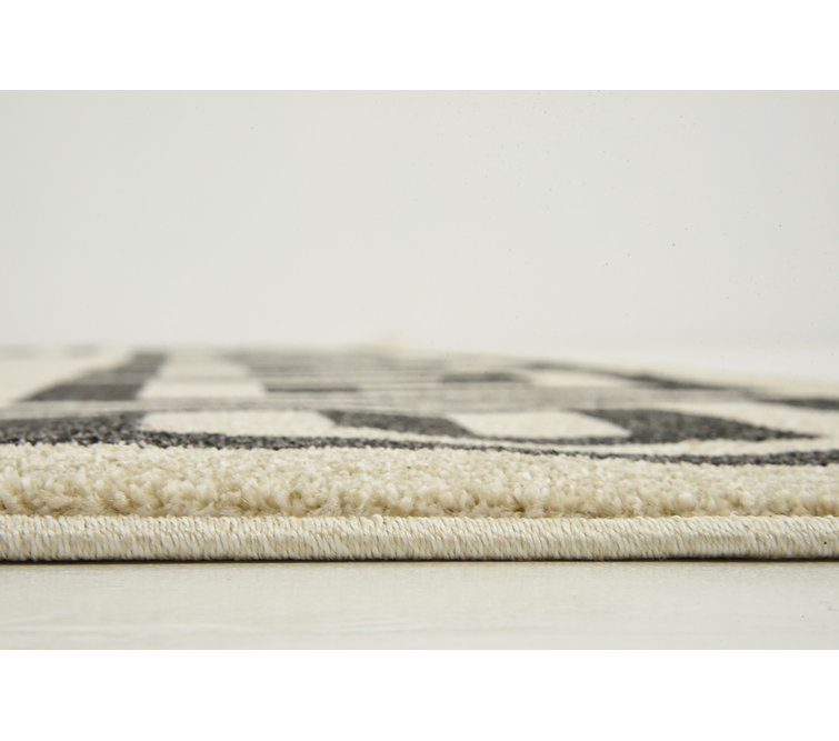 Athens Beige and Black Geometric Border Rectangular Rug